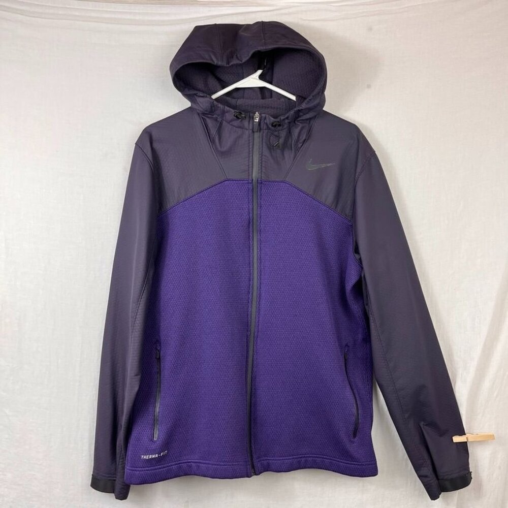 Nike Shield Chainmaille Full Zip Jacket Men M Soft Shell Thermafit Fleece Hooded
